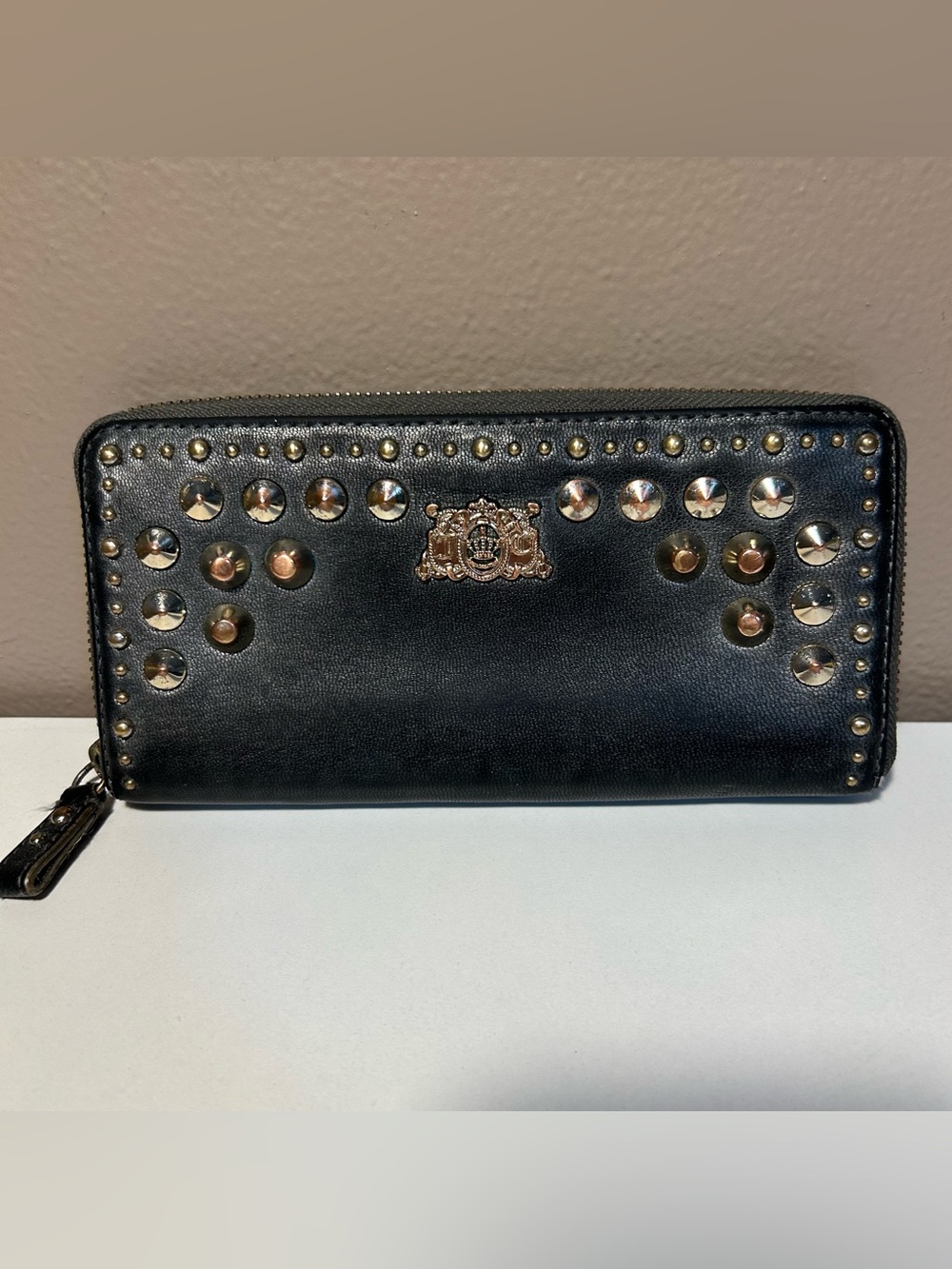 Juicy Couture Black Studded Zip Around Wallet Vintage Y2K